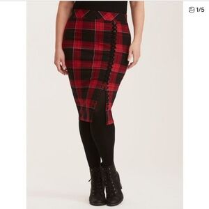 Torrid Red and Black Plaid Tailored Pencil Skirt with Lace-Up size 10 Torrid 00